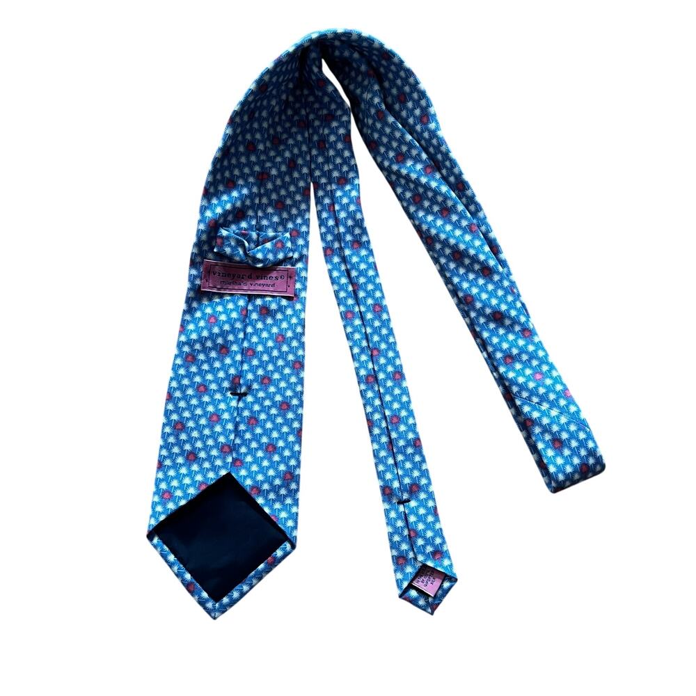 Vineyard Vines Silk Palm Tree Tie Blue Pink Martha's Vineyard - Picture 3 of 3
